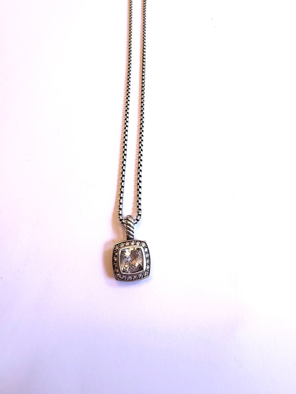 David Yurman Albion Sterling Silver Diamond Halo Pendant Necklace 925